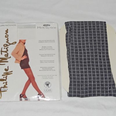 Philippe Matignon Metropole Tights Black White Size 2-3 NEW Check Pattern Tights
